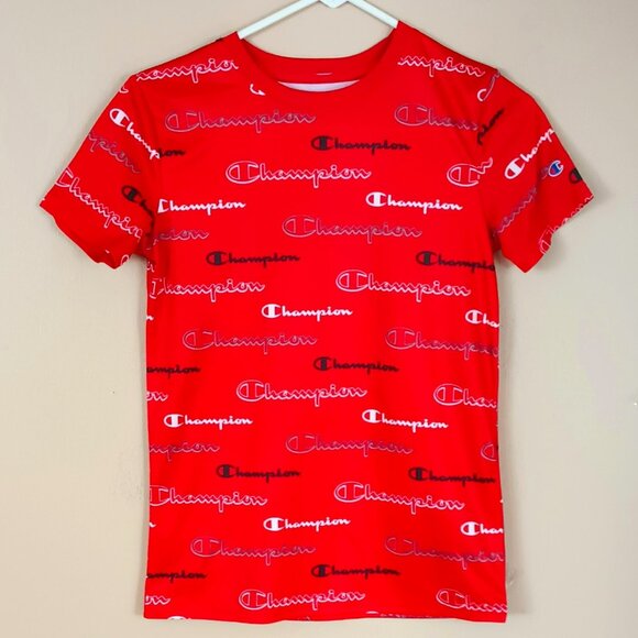 Champion Boys All Over Print T-Shirt 10-12 Red Signature Short Sleeve Top - Picture 1 of 4